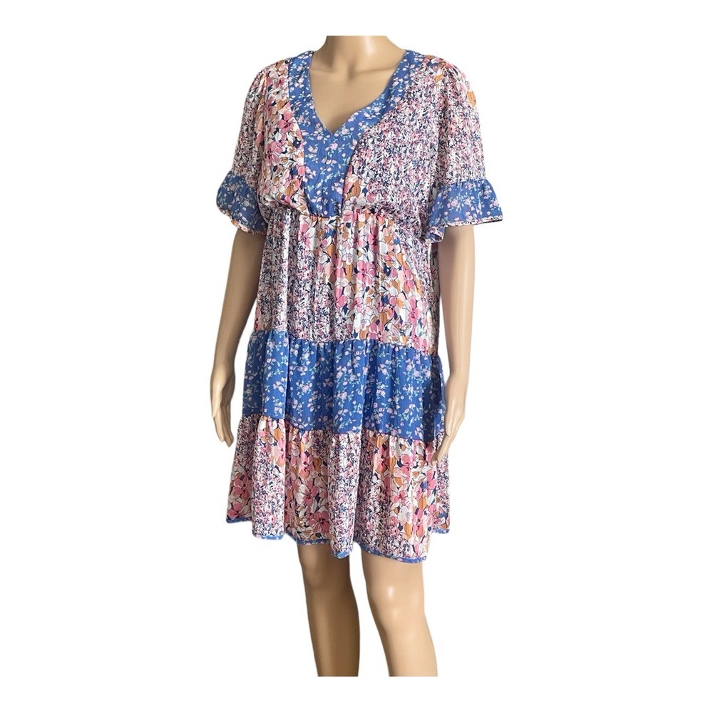 Hailey & Co. Spring Mixed Print Dress in Blue Cottagecore Grannycore Boho SZ S